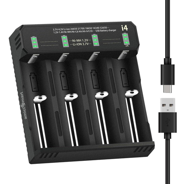 18650 Battery Charger with LED & Adjustable Speed up to 2A, for AA/AAA Rechargeables Battery