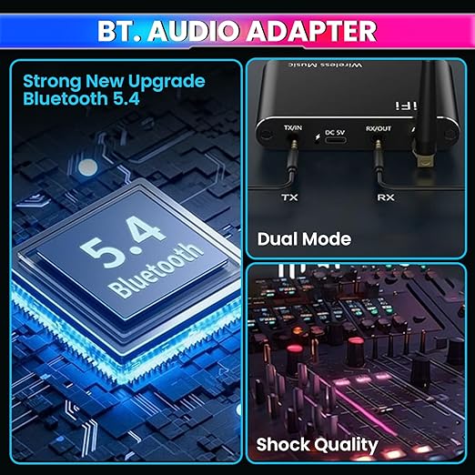 Bluetooth 5.4 Audio Receiver & Transmitter with Mic, Remote, aptX-LL, Dual Connection, 3.5mm AUX