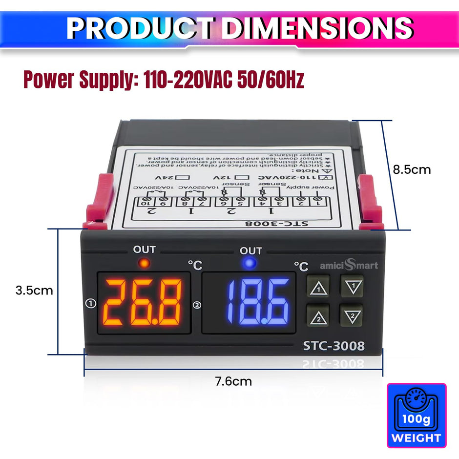 Digital Temperature Controller AC 220V with Dual 10A Relay Precise Heating & Cooling Thermostat