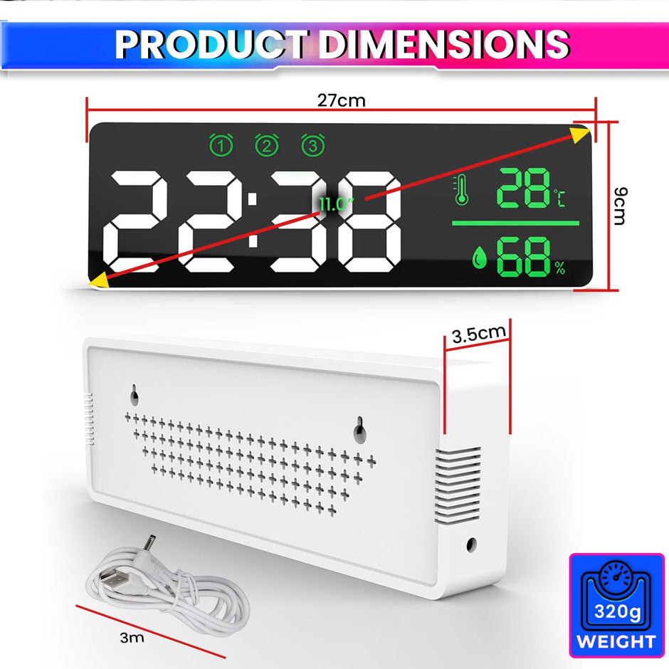 Digital LED Alarm Clock – Temperature & Humidity Display, Triple Alarm, Large LED Screen amiciKart