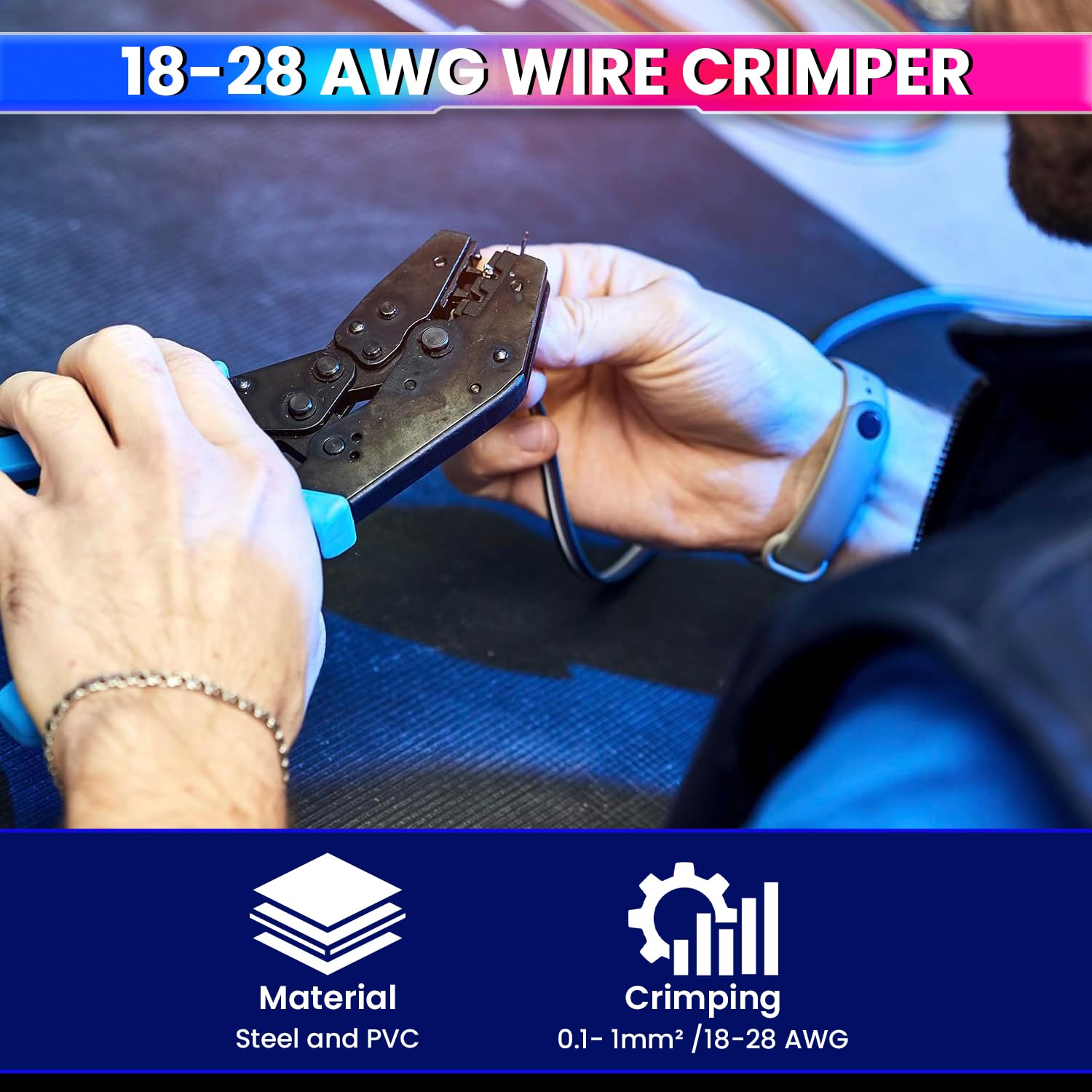 18-28 AWG Electric Wire Crimping Tool, Adjustable Ratchet Precision Crimper for Electric Wires & Terminals Ergonomic, Durable & Easy to Use amiciKart