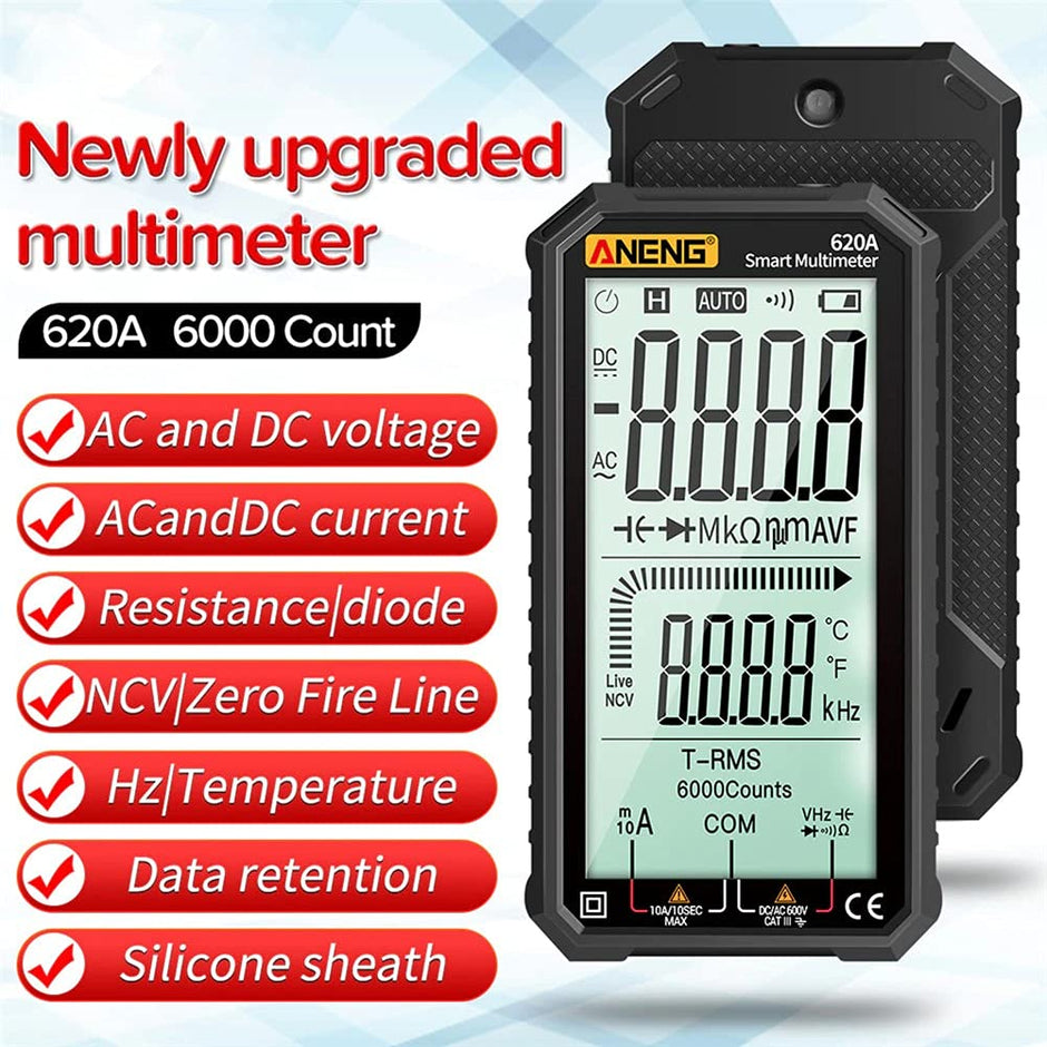 amiciSense AC/DC Digital Multimeter 6000 TRMS Voltmeter Ammeter Resistance Capacitance Frequency Tester with Non-Contact NCV Test and 2xAAA Battery