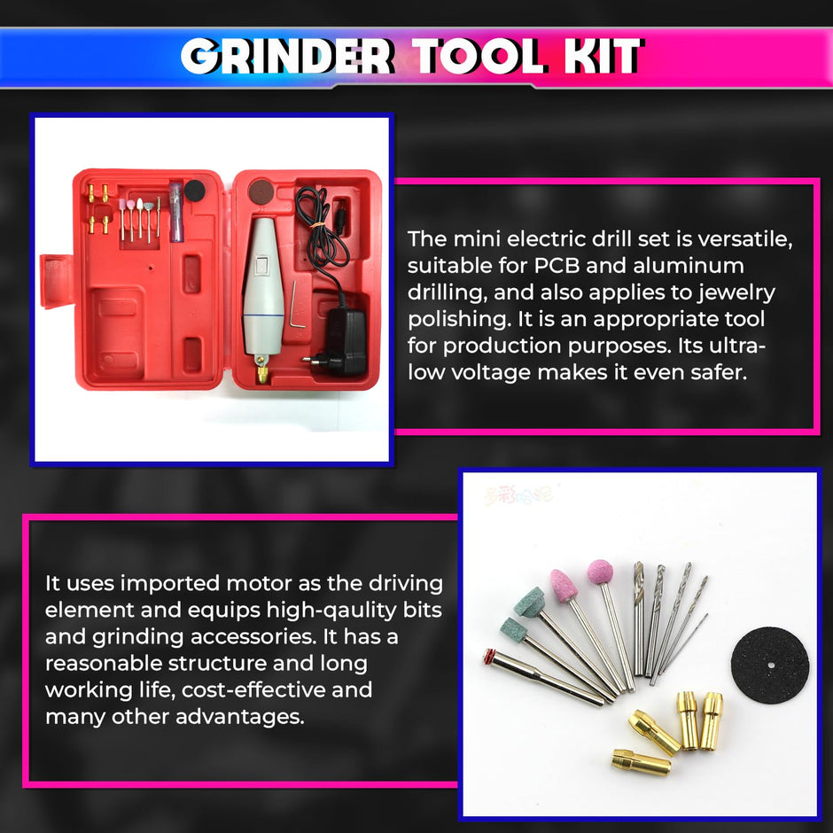 amiciTools Electric Grinder Tool Kit, DIY 12000RPM Rotary Drill with 14 Pcs Accessories for Polishing, Cleaning and Engraving, 12V DC