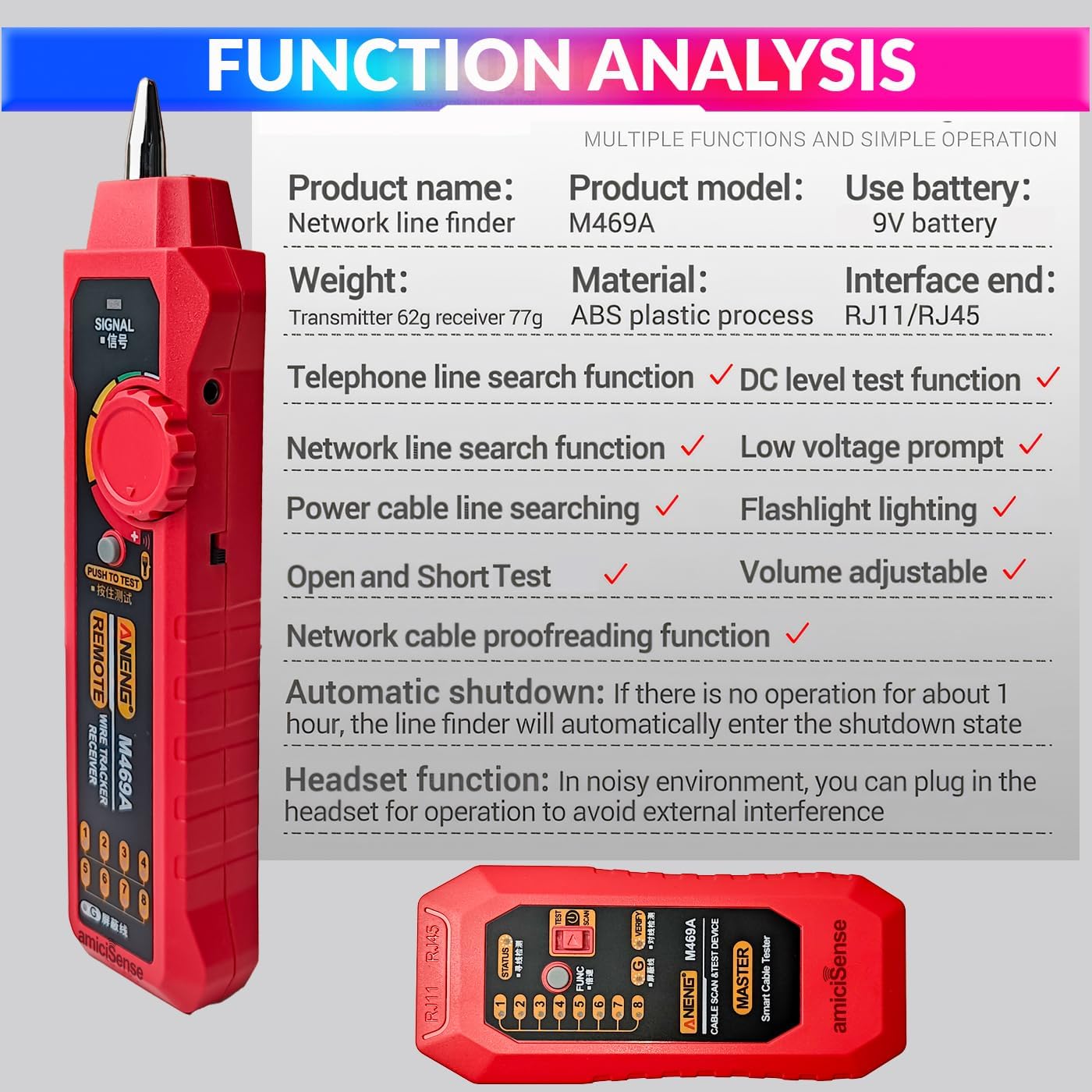 Network Cable Tracker, Wire Break Point Tester for Network Cable (RJ45), Ethernet LAN, Telephone Line (RJ11) with Flashlight amiciKart c0tmiz-hs.myshopify.com