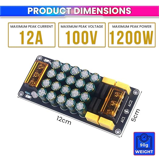 1200W Full Bridge Dual Power Supply Rectifier Board – 100V 12A Peak with 20 Low-ESR Capacitors