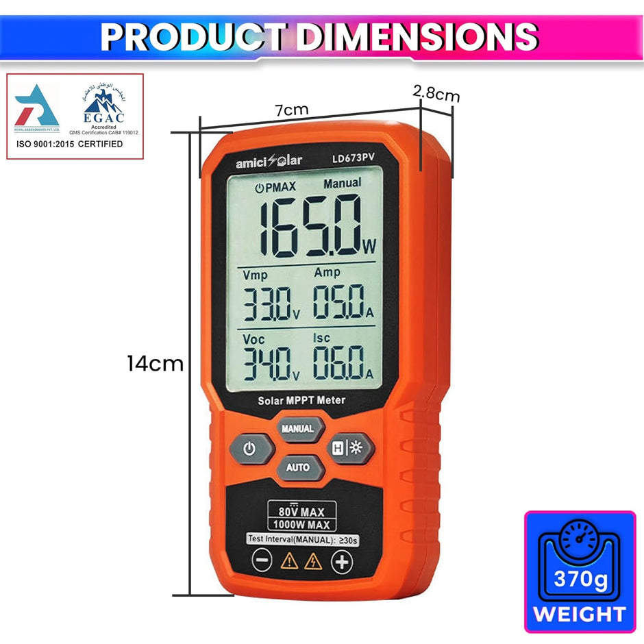 Solar MPPT Meter 12–80V DC 1000W Photovoltaic Tester with LCD Display