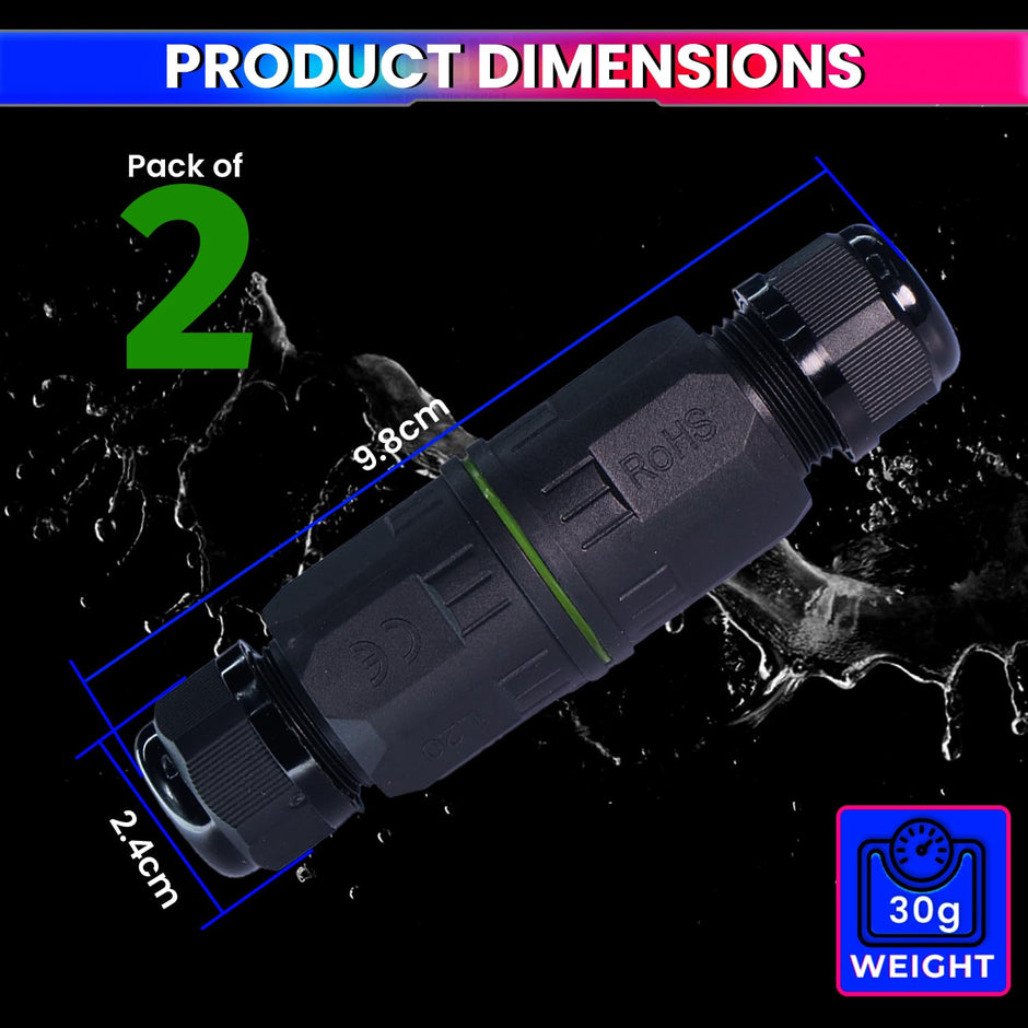 2-Way Junction Box, IP68 L20 Waterproof Outdoor Cable Connector (Pack of 2) amiciKart