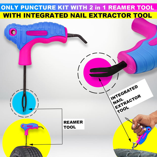 amiciAuto Universal Puncture Tool Kit for Tubeless Tyre with Premium Storage Bag for Car, Bike, SUV, & Motorcycle