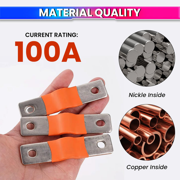 100A Pure Copper Flexible Busbar Battery Terminals for LiFePO₄ Lithium Batteries – Pack of 15