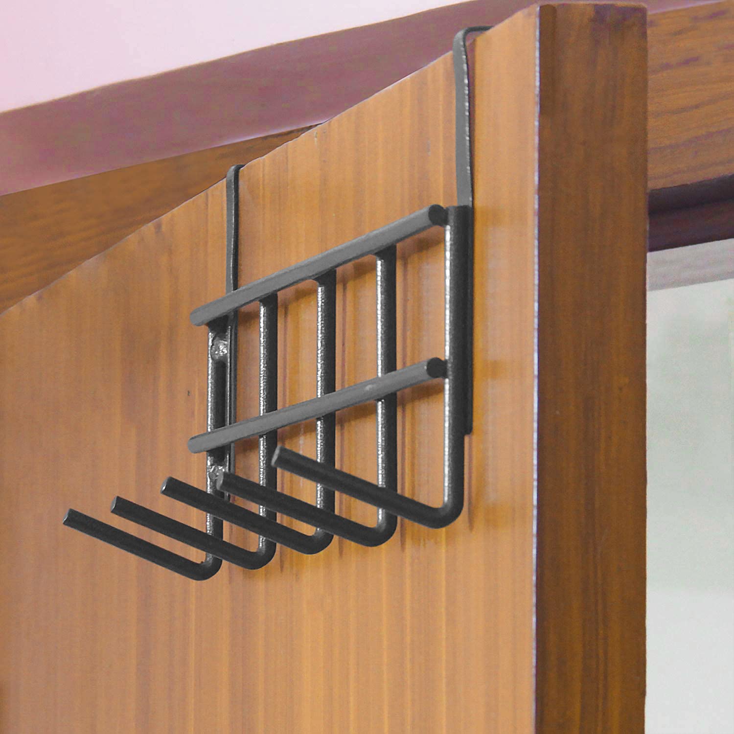 Over Door Hook Hanger- 5 Hooks, No Drill Steel Rack for 4 cm Thick Door (Pack of 1) amiciKart c0tmiz-hs.myshopify.com