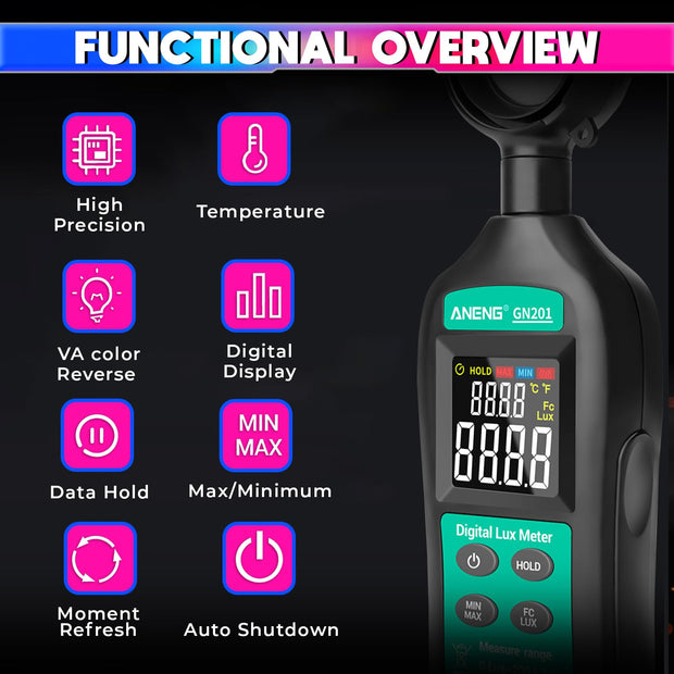 Digital Luxmeter, 200K Lux Photometer with 0.5sec Response Time with 4-Digit Digital Display amiciKart c0tmiz-hs.myshopify.com