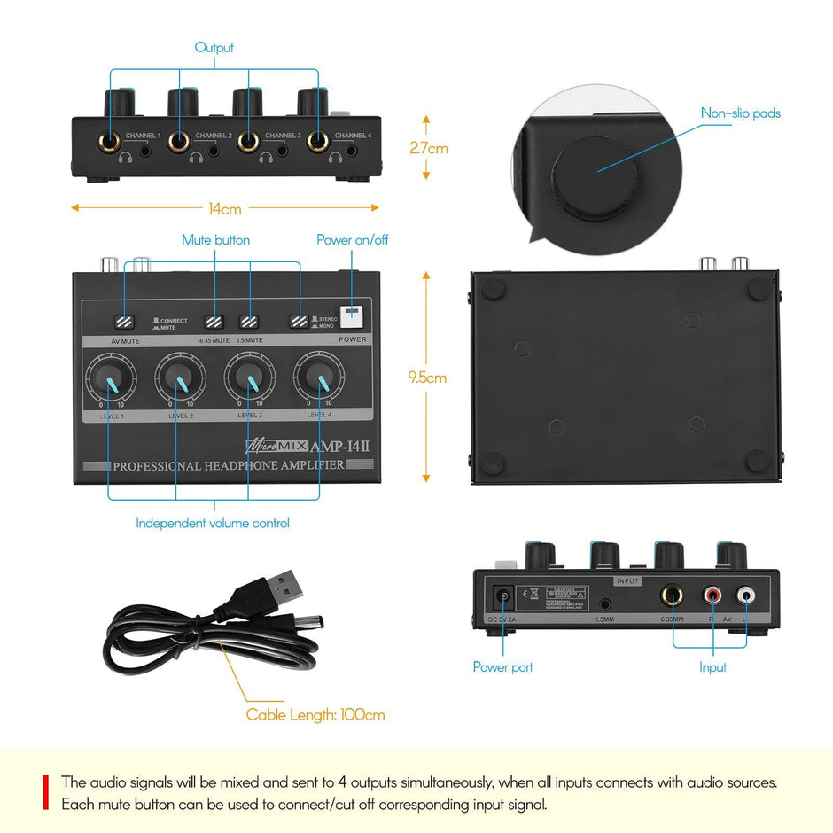 Mini Stereo Headphone Amplifier with Power Adapter