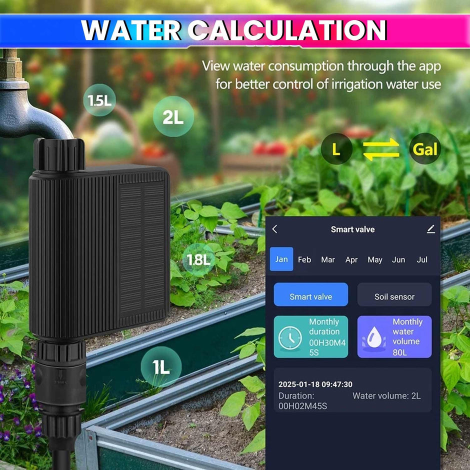 WIFI Smart Solar Water Timer & Irrigation Controller DN20 Valve, IP65 Waterproof, Solar + Type-C Rechargeable, Smart Automated Garden Watering amiciKart