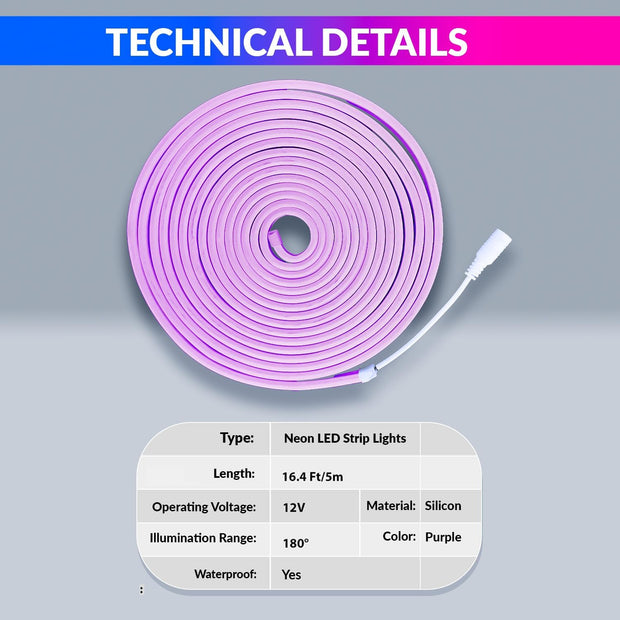 amiciVision Purple Neon LED Strip Light | 5m Long, Waterproof Decoration String Light with DC12V Adapter and Blinker Purple 5M LED Strip Light Flexible, Waterproof Decorative String Lights for Festivals or Home Décor amiciKart amiciVision Purple Neon LED Strip Light | 5m Long, Waterproof Decoration String Light with DC12V Adapter and Blinker