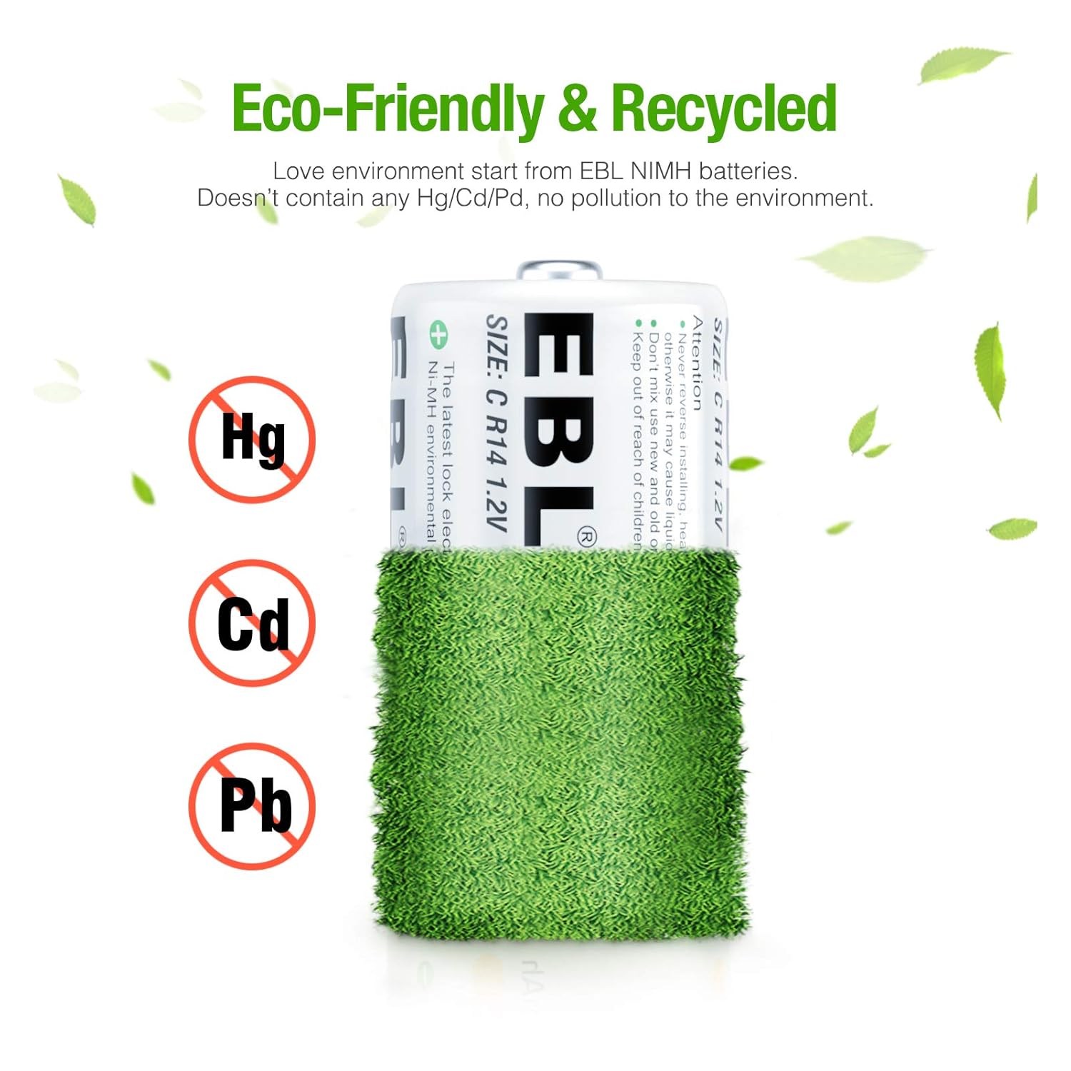 EBL C Size C Cell 5000mAh Ni-MH Rechargeable Batteries, Pack of 2, (C2) amiciKart