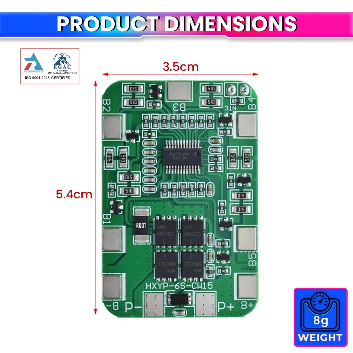 6S 22.2V/25.2V 14A Lithium Battery BMS Protection Board with Cell Balancing 6-Cell 18650 Li-ion Packs Overcharge, Over-Discharge & Short-Circuit Safety