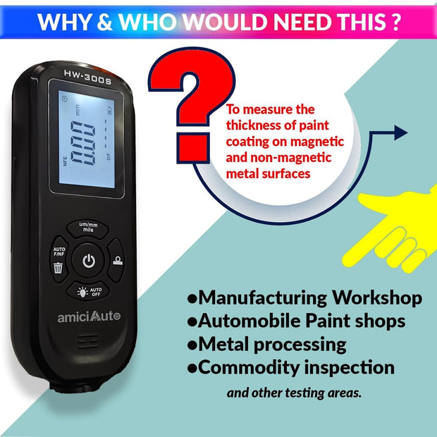 Coating Thickness Gauge, 0-2000um Car Paint Depth Meter with LCD Display and Backlit