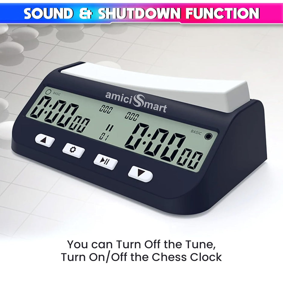 amiciSmart Professional Chess Clock Timer with 5 Modes: Basic, Bonus, DELAY, BYO-YOMI, Count-UP