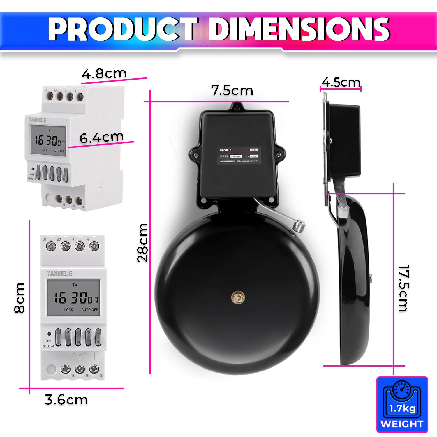 Automatic School Bell 120dB with Weekly Timer, 40 Programs & 1–99s Ring, 220V