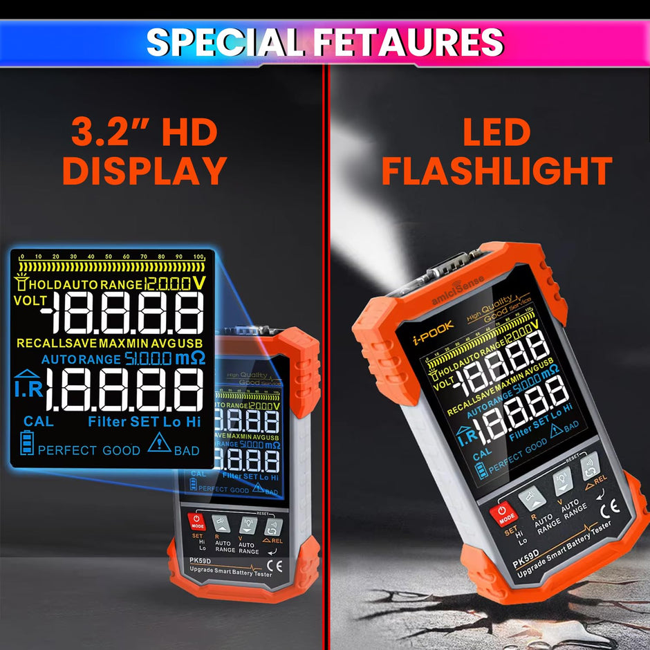 Battery Internal Resistance Tester with Auto/Manual Detection & Kelvin 4-Terminal Sensing