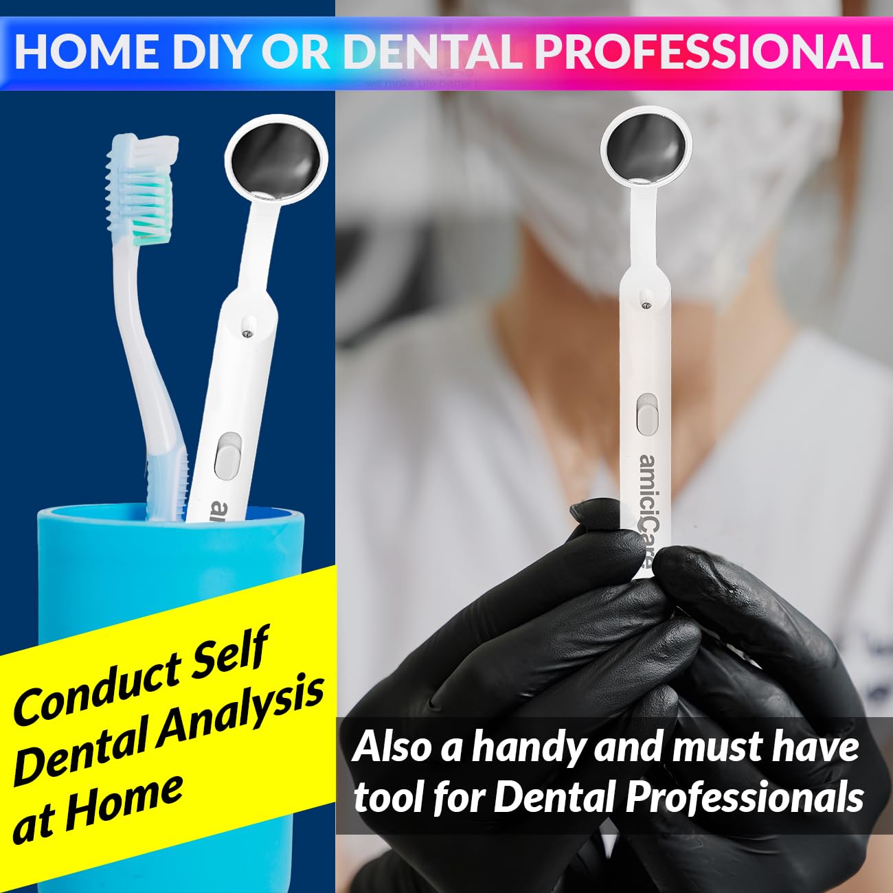 Dental Inspection Mirror with LED Light - Anti-Fog Oral Mirror for Teeth Inspection amiciKart