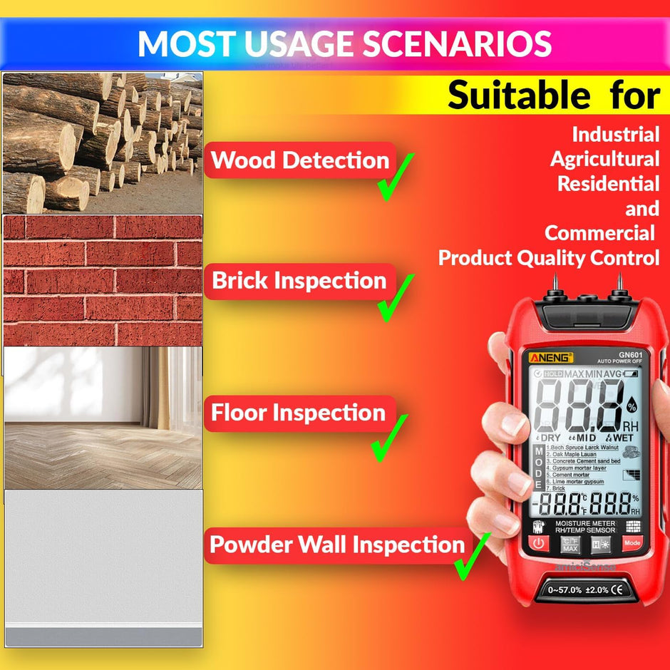 7-in-1 Digital Moisture Meter – Digital Hygrometer For Wall, Wood, Building Materials with Temp Display