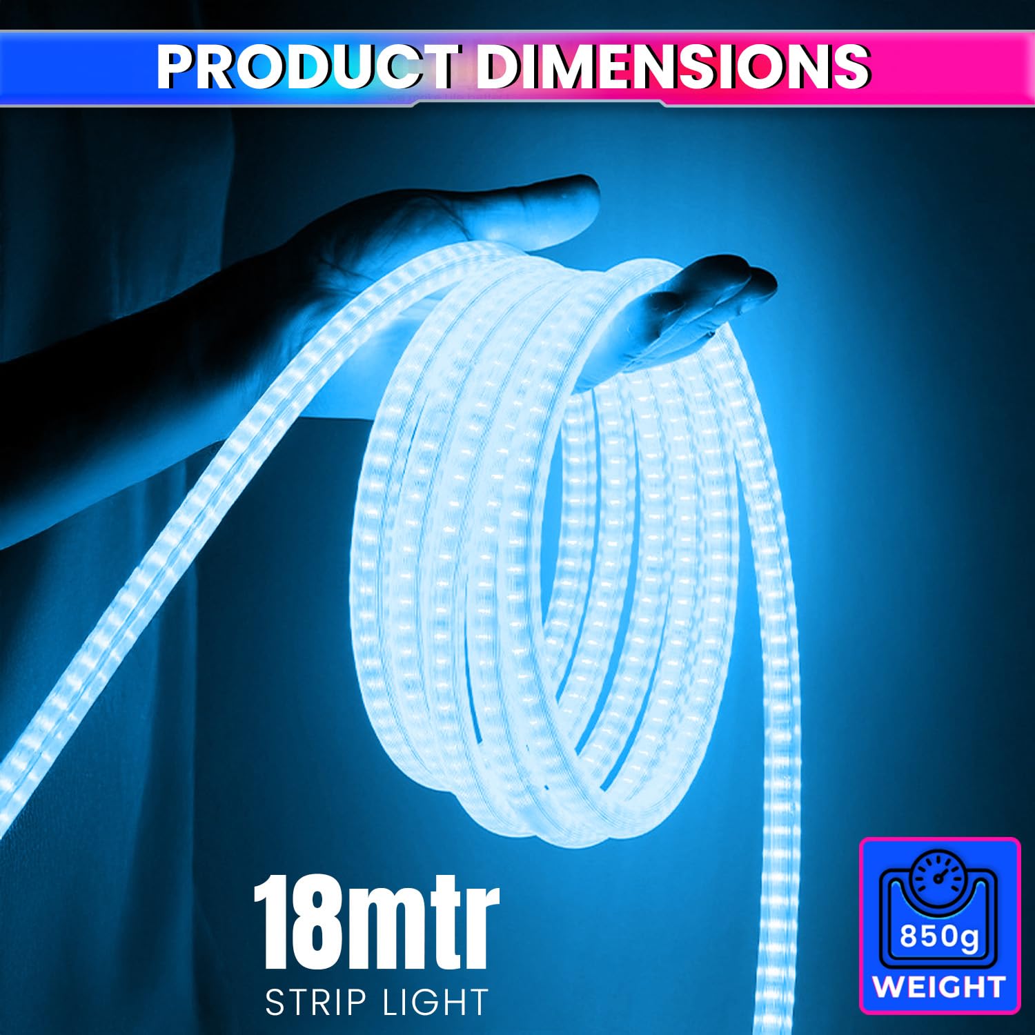 ICE-BLUE Waterproof LED Rope Light for Home, Garden, Events & Décor Flexible Decorative Strip Light 18M amiciKart c0tmiz-hs.myshopify.com