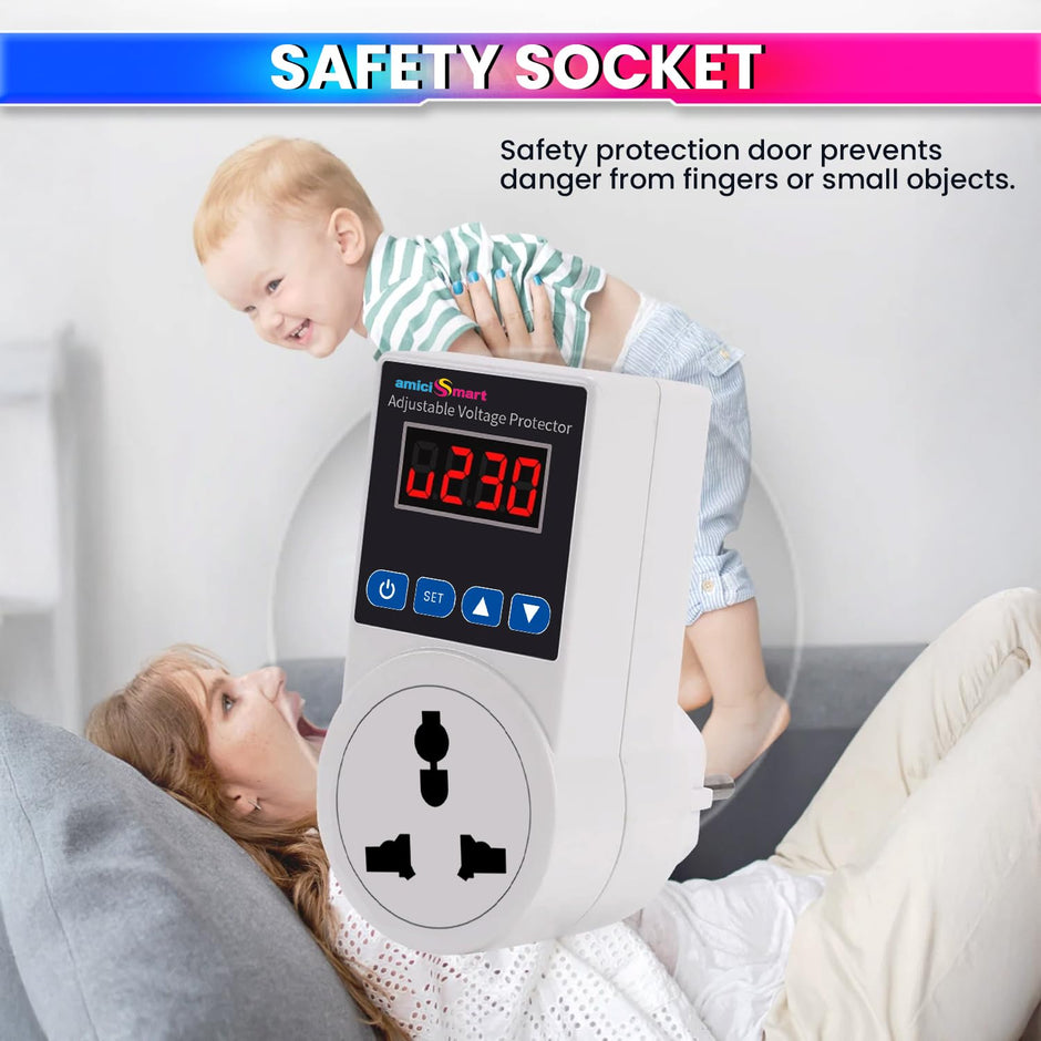 Socket Voltage Protector 16A Load Capacity with 6A Plug Over & Under Voltage Protection with LED Display