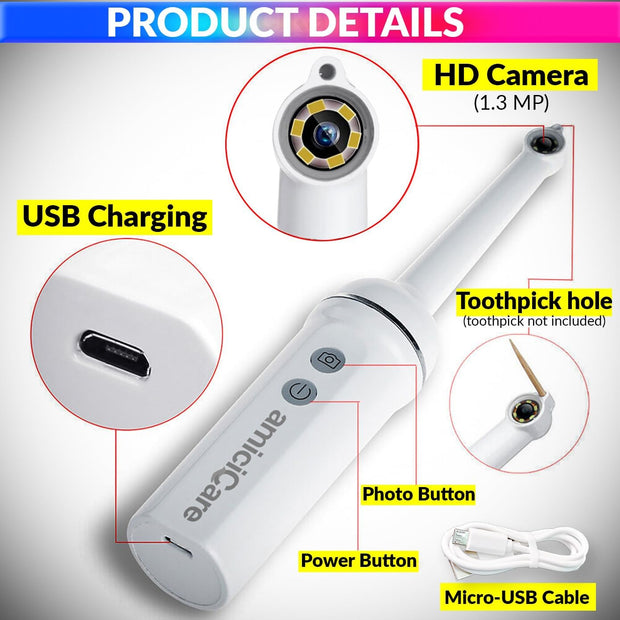 WiFi Oral Endoscope with 6-LED Light - Explore Oral Health with Mobile App Compatibility amiciKart