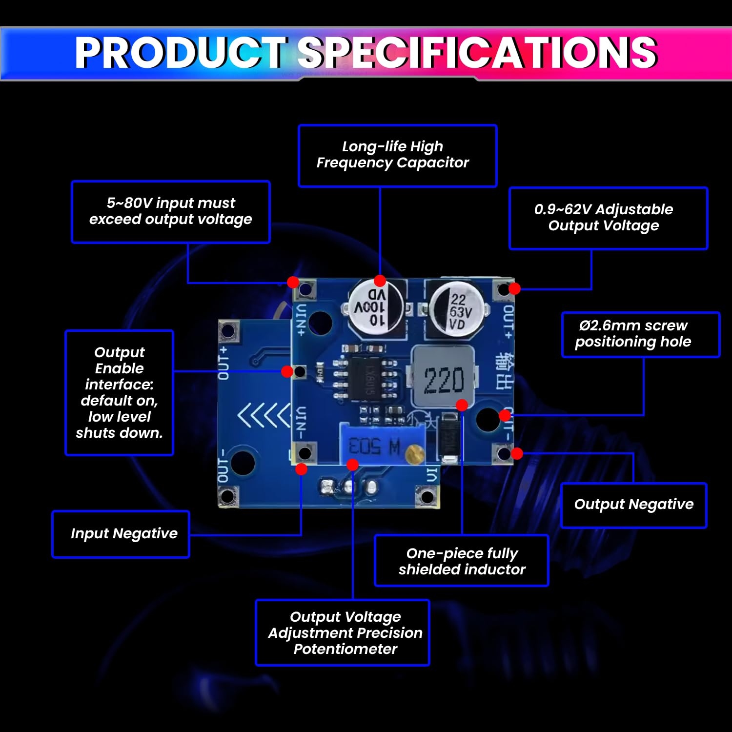 DC-DC Adjustable Step-Down Power Module |5-80V Input to 1-60V Output |1.5A Peak Current amiciKart c0tmiz-hs.myshopify.com