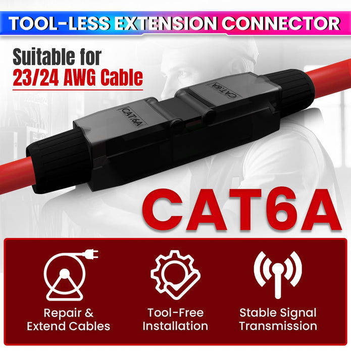 RJ45 Cat6A LAN Connector–Tool-less Extension Adapter for 23/24 AWG,Ethernet Cable