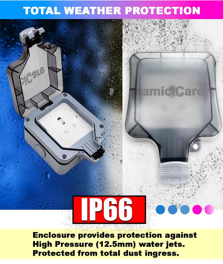 Waterproof Power Socket, 6/16Amp Outdoor Electric Switch Socket Box IP66 (Single Socket)