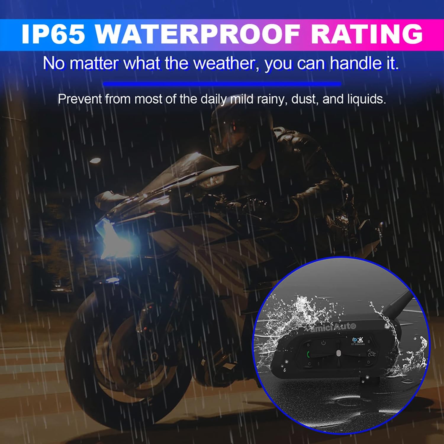 Ejeas V7 Bluetooth Motorcycle Helmet Intercom with Noise Reduction and Voice Assistant amiciKart