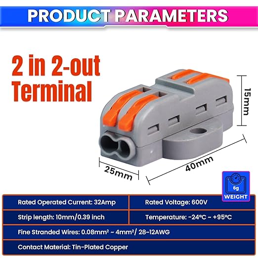 Fast Wire Clip Connector, 2-to-2 Fixed Terminal Blocks Pack of 5 – Tool-Free Electrical Wiring amiciKart c0tmiz-hs.myshopify.com