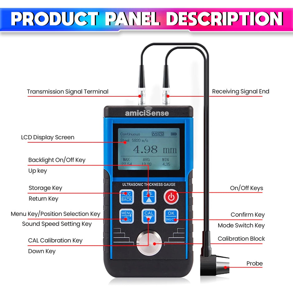 Professional Ultrasonic Thickness Gauge , Precision Measurement Range 0.8mm to 500mm,Microprocessor Controlled with Adjustable Velocity