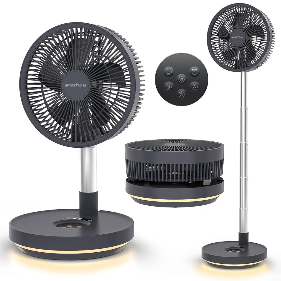 10-Inch Telescopic Rechargeable Stand Fan – 8-Speed Folding Fan with Remote & 9000mAh Battery