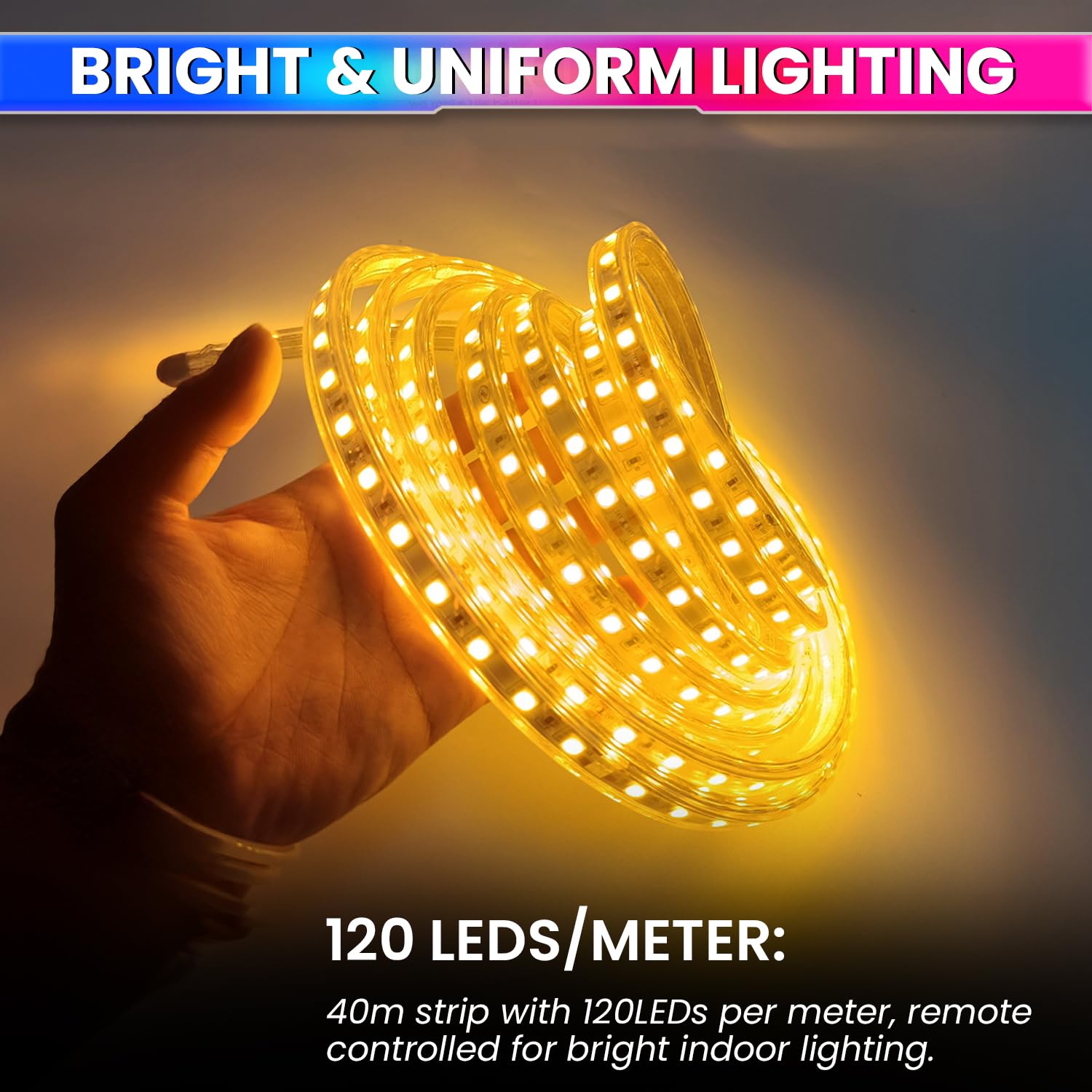 Warm White 40m LED Rope Light with Flexible & Adjustable Decorative Lighting Strip for Home Or Festive Décor (120 LEDs/m) amiciKart c0tmiz-hs.myshopify.com