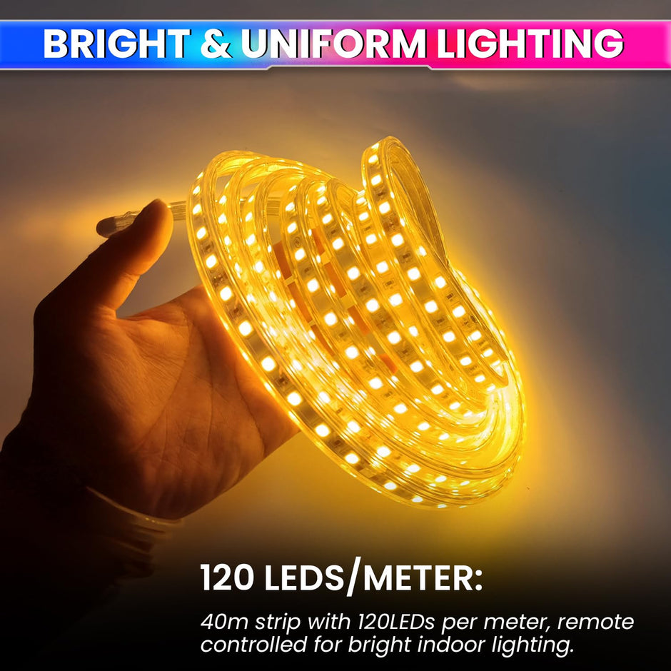 Warm White 40m LED Rope Light with Flexible & Adjustable Decorative Lighting Strip for Home Or Festive Décor (120 LEDs/m) amiciKart c0tmiz-hs.myshopify.com