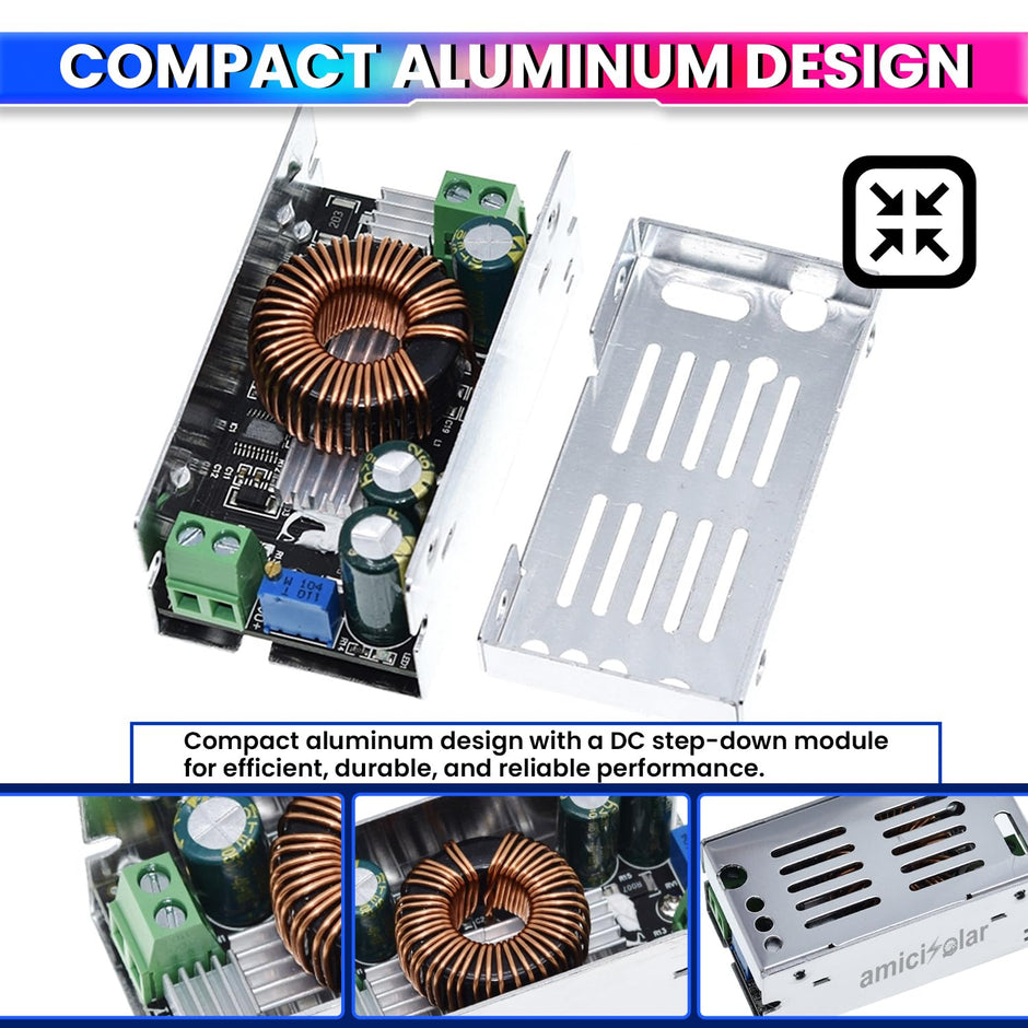 amiciSolar 6A DC-DC Buck Converter 10-90V to 1.5V-60V Step-down Power Voltage Regulator Module – Adjustable Output for Electronics & more