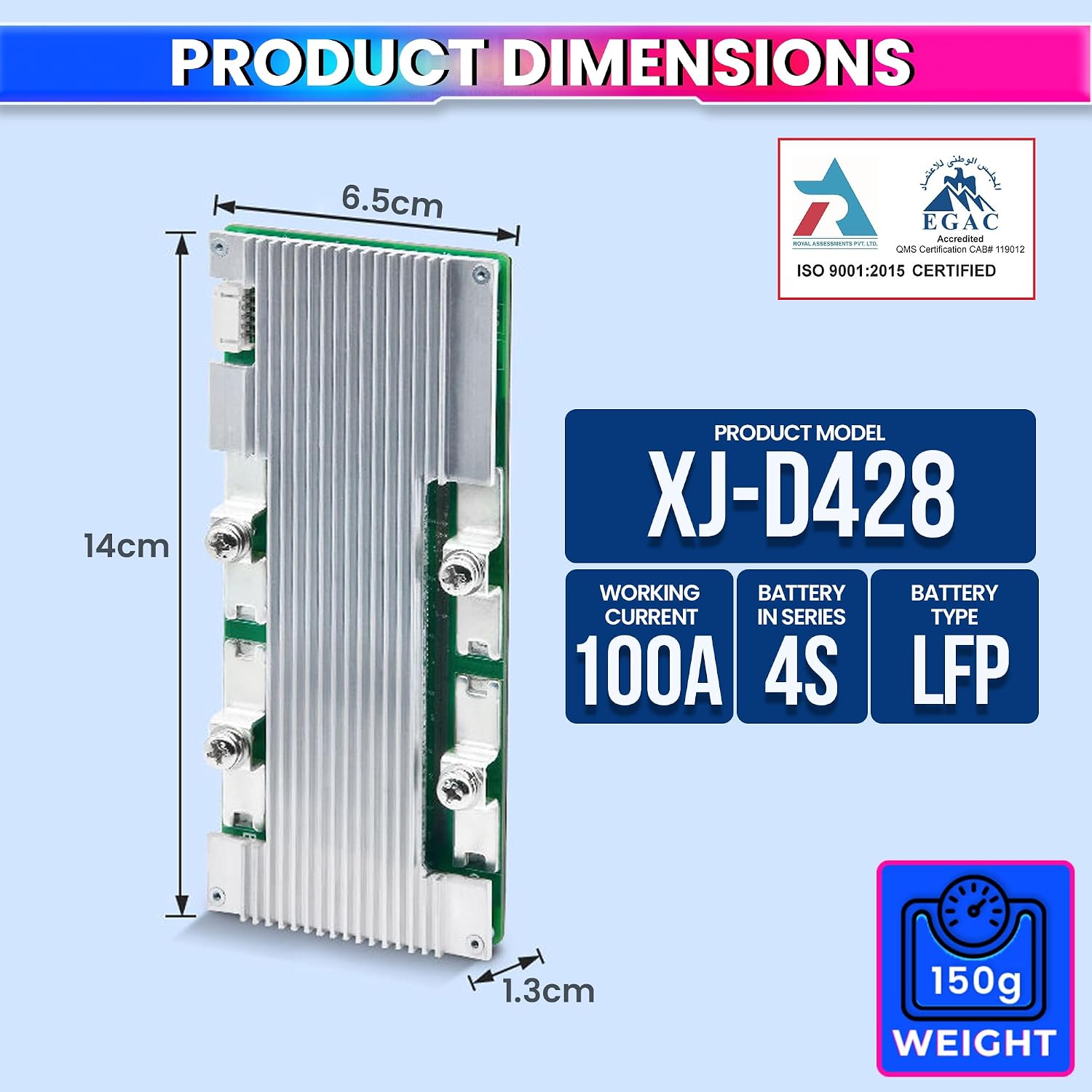 4S 12V 100A BMS for LiFePO4 Battery with 1A Active Balancer