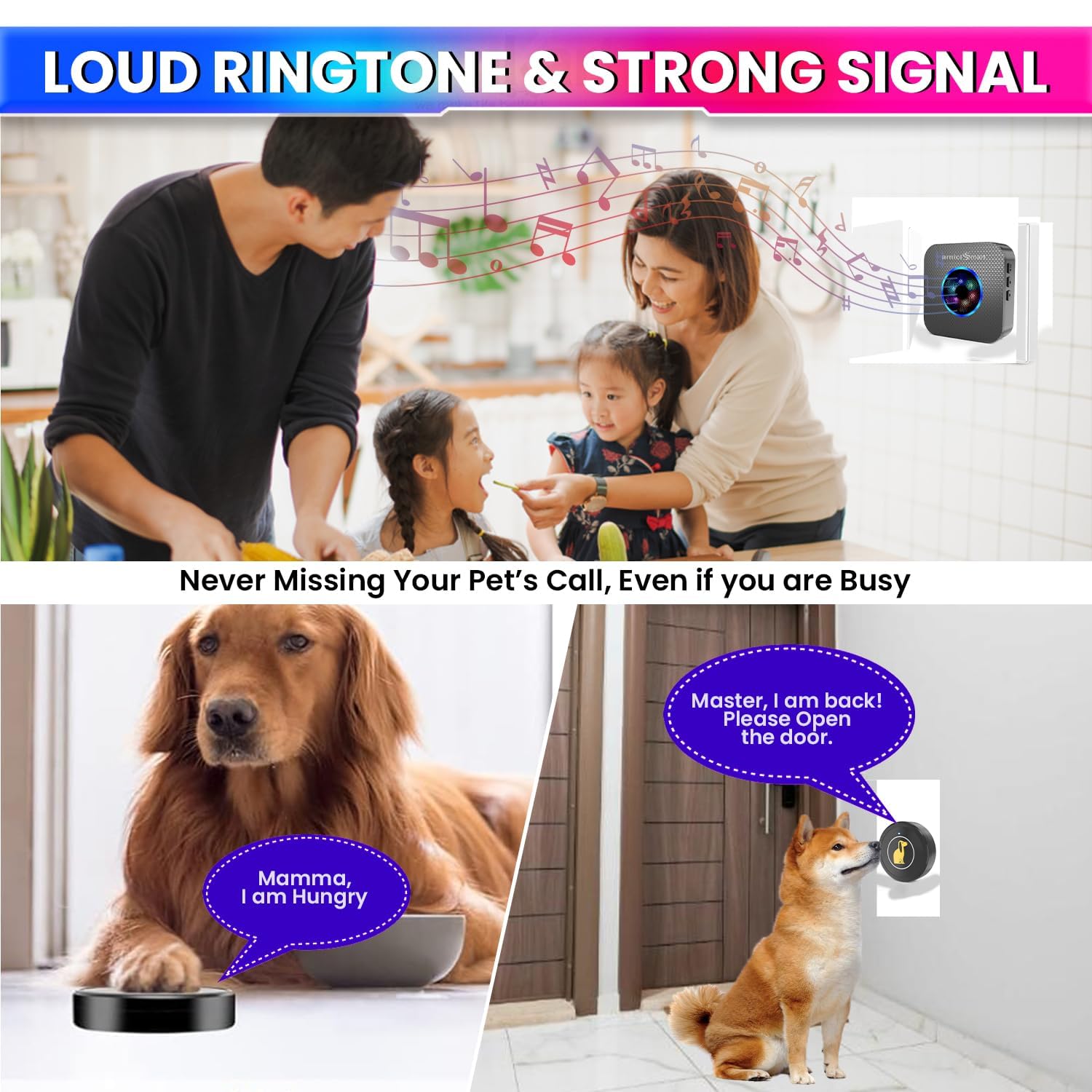 Premium Dog Potty Training Bell, Wireless Doorbell System with 55 Melodies & 5-Level Volume Control | Pet Tool with Transmitter & Receiver amiciKart