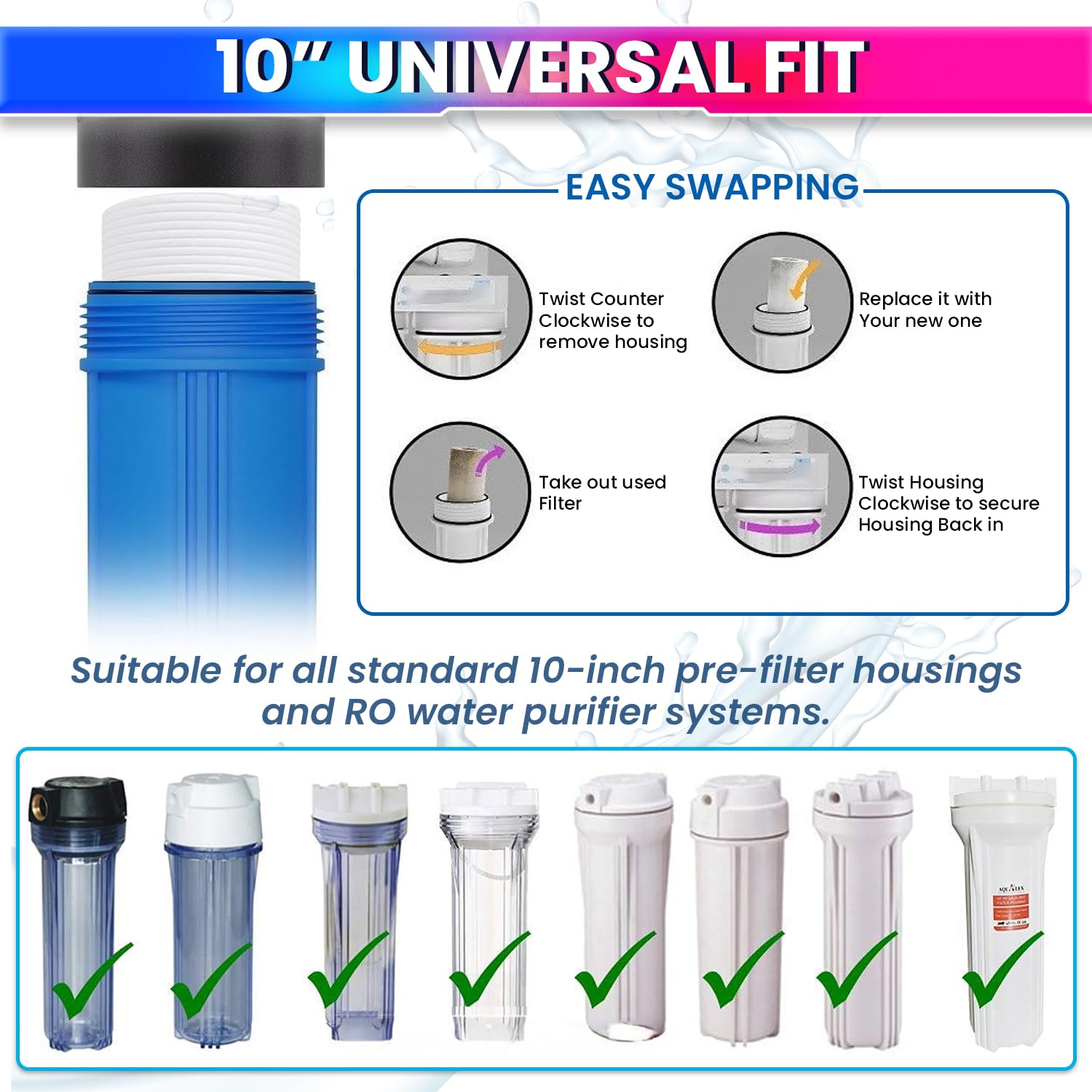 Universal 10-Inch Spun Filter for RO Water Purifier – 5 Micron Sediment Pre-Filter Cartridge