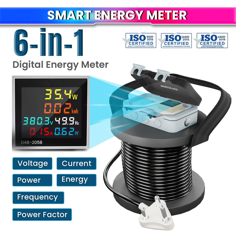 EV Charging Extension Board 6-in-1 Energy Monitoring Meter with Heavy-Duty Cable, IP66 Waterproof & 16A Plug