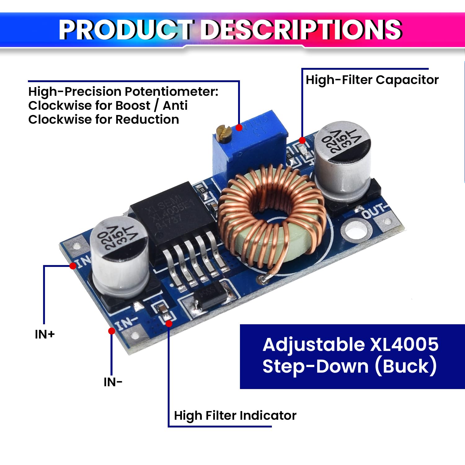 75W DC-DC Buck Convertor, 5V-32V to 1.25V-32V Step-Down Power Supply Module amiciKart c0tmiz-hs.myshopify.com