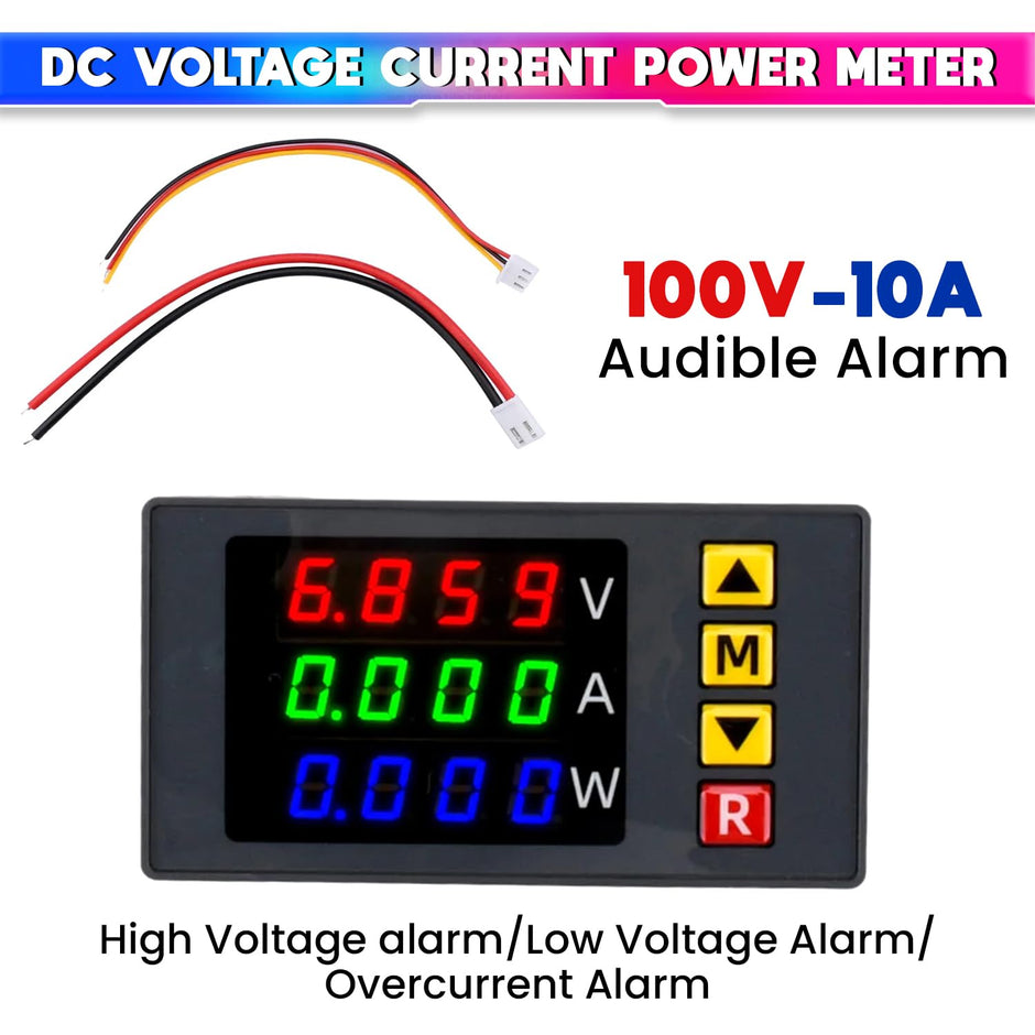 amiciSense DC Watt Meter 3 in 1, 0-100V 10A 1000W Power Meter with Multi-Colour Digital Display