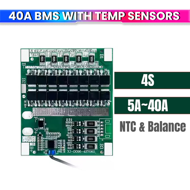 4S 12V 40A LiFePO4 BMS | Smart Battery Management System with Cell Balancing & Thermal Protection