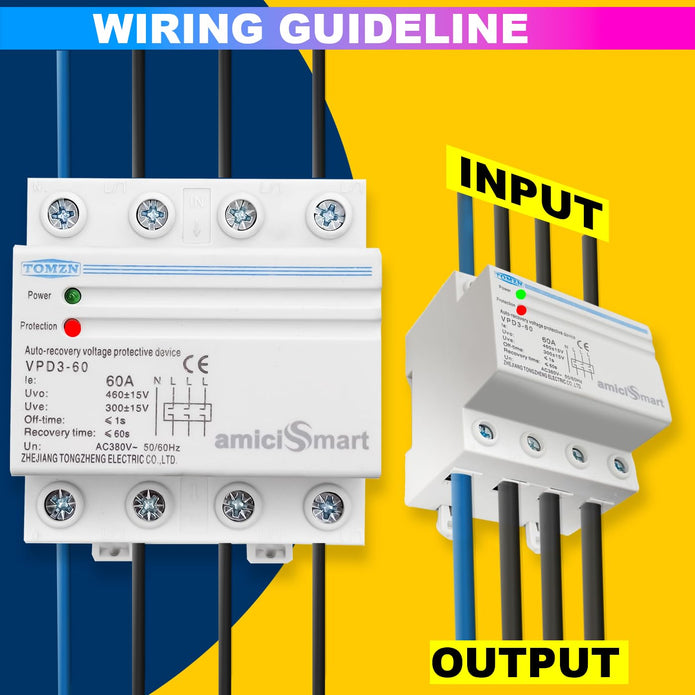 Automatic Over/Under Voltage Protector with Auto Re-Connect 4 Wire Din-Rail Mounted 3 Phase 380V, 60A