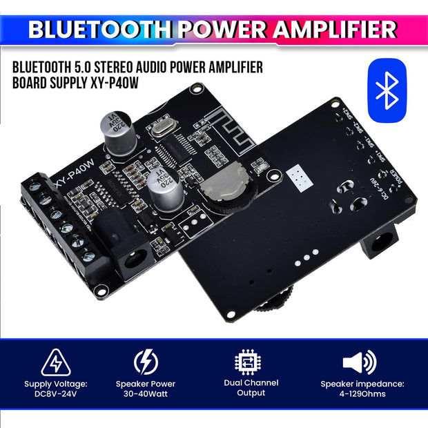 Mini Bluetooth 5.0 Amplifier Board – Dual Channel, Stepless Tuning, AUX Input/Output, DC 8–24V DIY Speaker Audio Module
