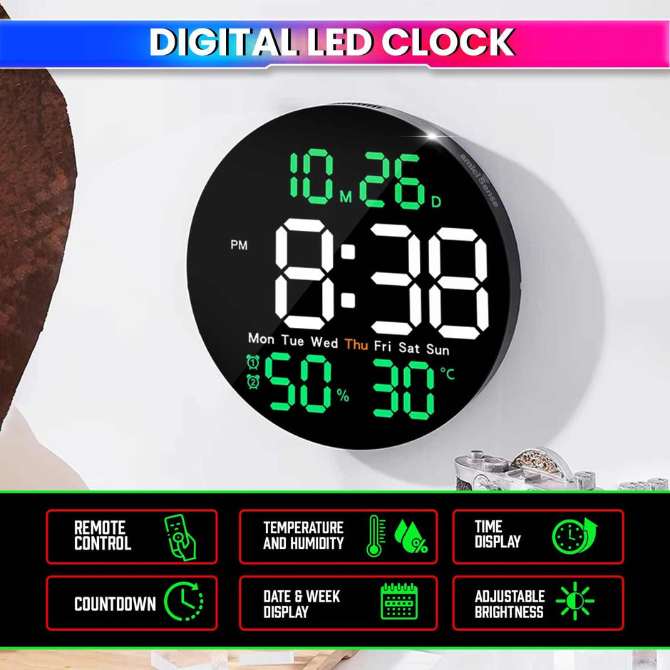10 inch LED Digital Wall Clock –Remote Controlled, Time,Temperature,Humidity, Date & Timer amiciKart c0tmiz-hs.myshopify.com