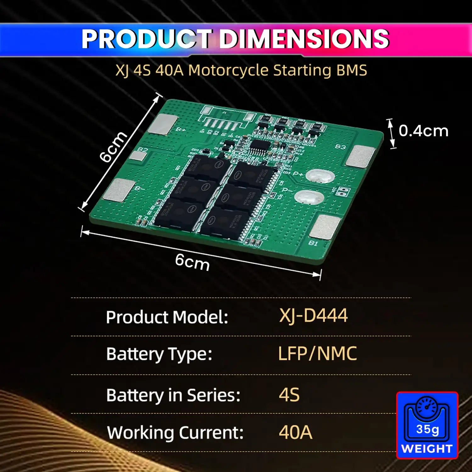 XJ-D444 4S 12V 30A LiFePO4 BMS – Smart BMS with Balance, Overcharge/Discharge, Short Circuit & Temperature Protection